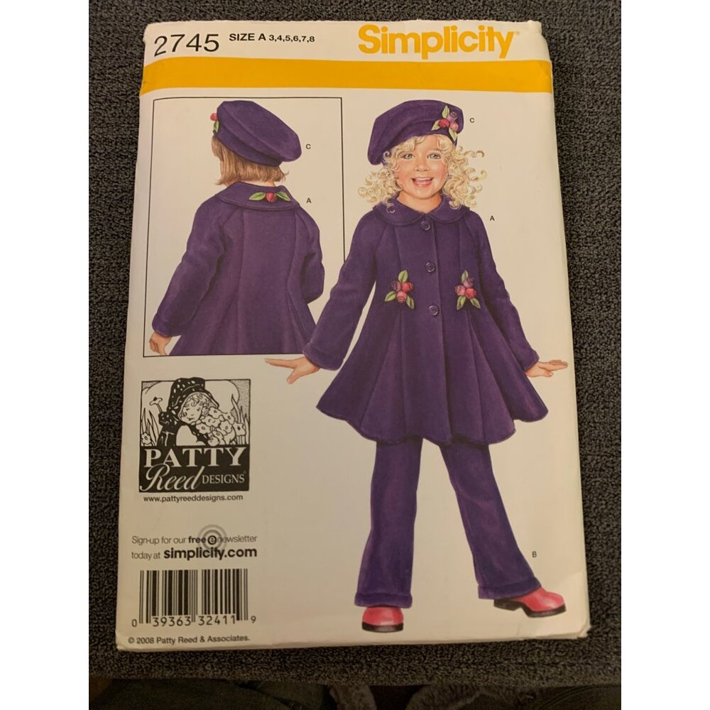 Simplicity 2745 Vintage Sewing Pattern Coat Pants & Beret Size 3 4 5 6 7 8 2008